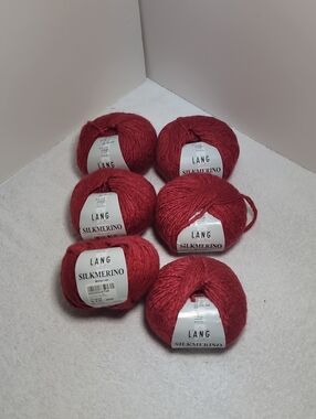 Lang Silk mérino Yarn - Red - 6 Balls - NWT